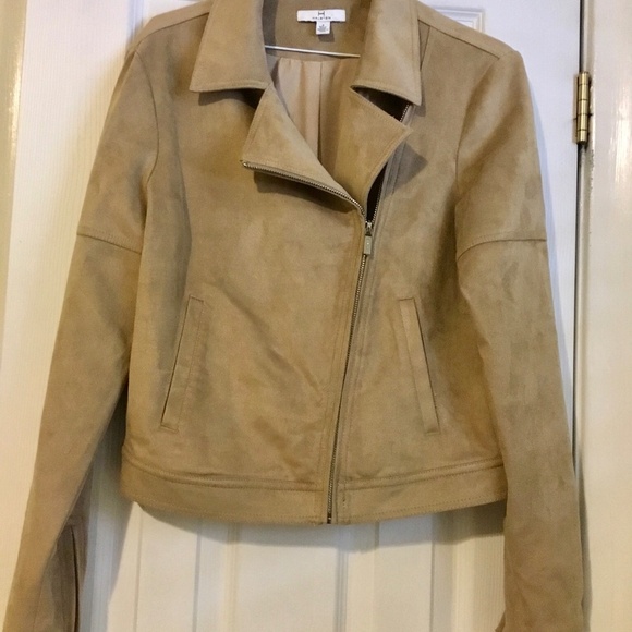 Halston Faux Suede Tan coloured bomber jacket Size 4 - Picture 1 of 6